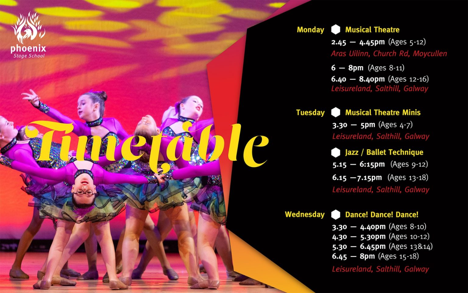 Timetable Phoenix Stage School