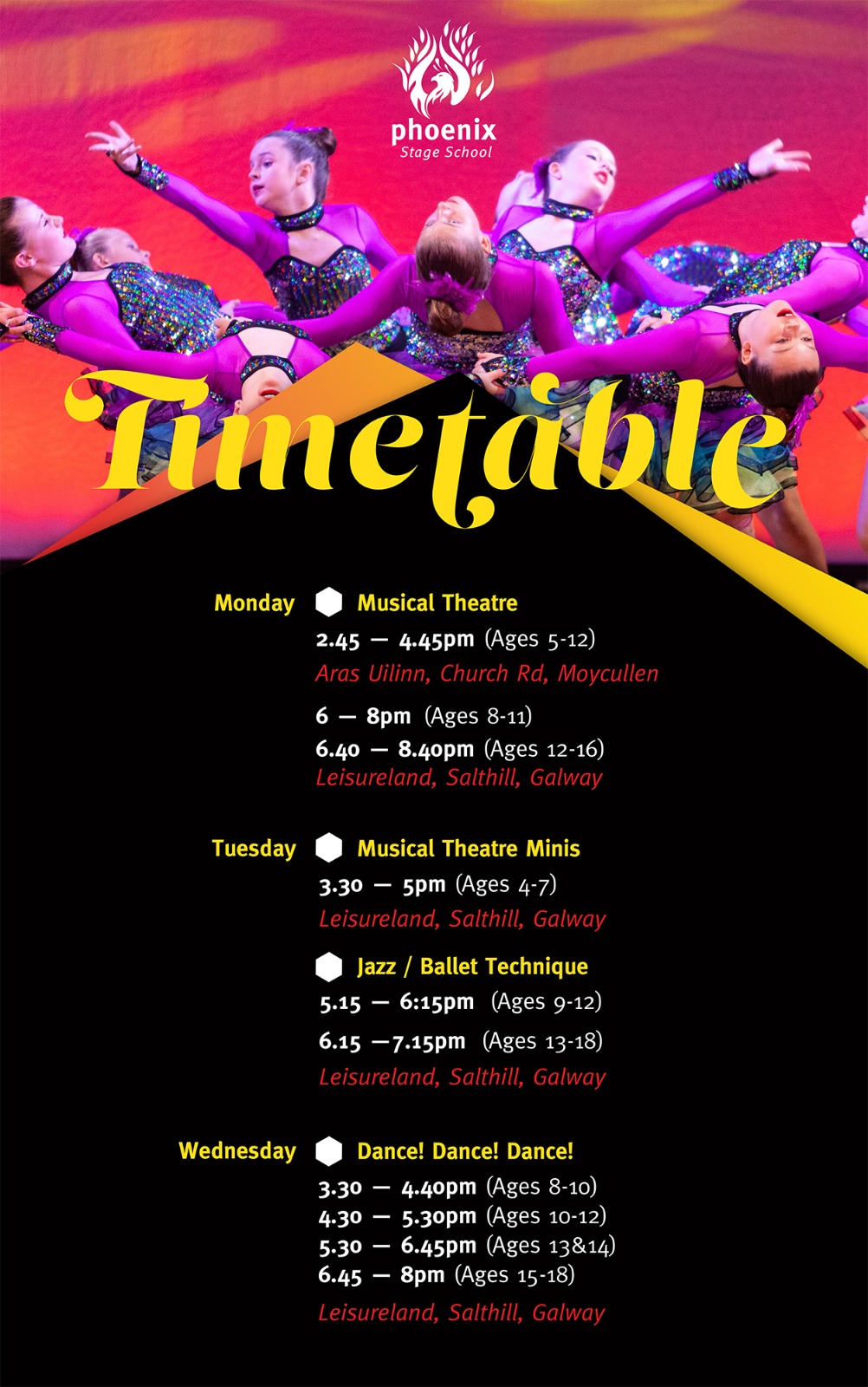 Phoenix Stage School Galway Timetable Vertical